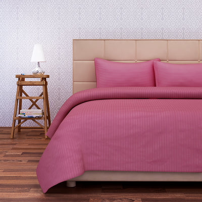 Solid Stripes Pink Cotton  King Bedsheet Set