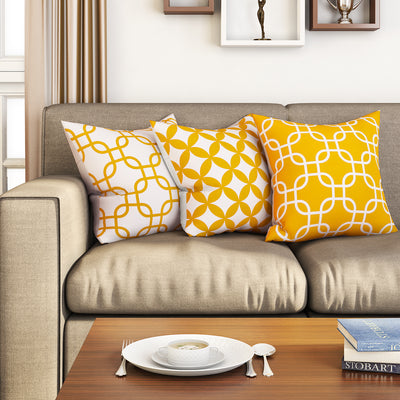 SEJ  Cotton  Geometric HD Digital Premium 16 by 16 cushion covers (Set of 3) SBCCDPM0043PYOT