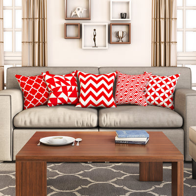 SEJ  Cotton  Geometric HD Digital Premium 16 by 16 cushion covers (Set of 5) SBCCDPM0125POT