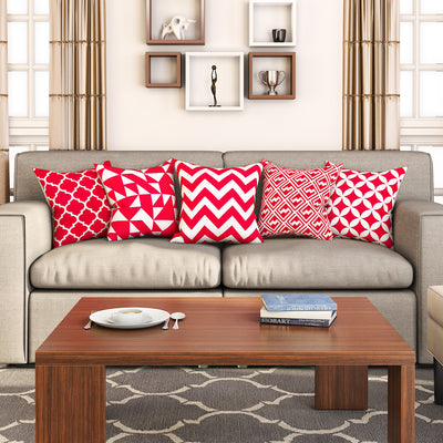 SEJ  Cotton  Geometric HD Digital Premium 16 by 16 cushion covers (Set of 5) SBCCDPM0135POT