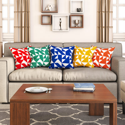 SEJ  Cotton  Geometric HD Digital Premium 16 by 16 cushion covers (Set of 5) SBCCDPM0215POT