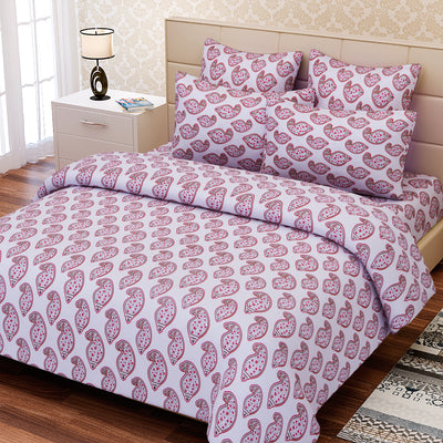 Ethnic  Pink Cotton  Double  Bedsheet Set