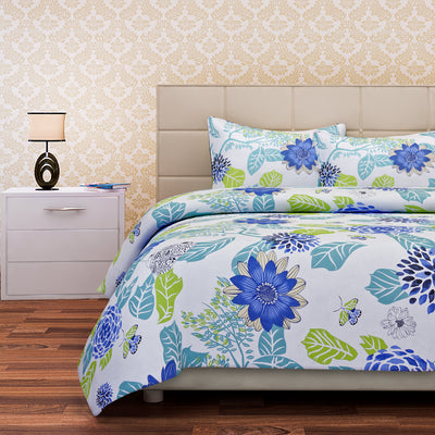 Floral Cotton Double Bedsheet Set Blue