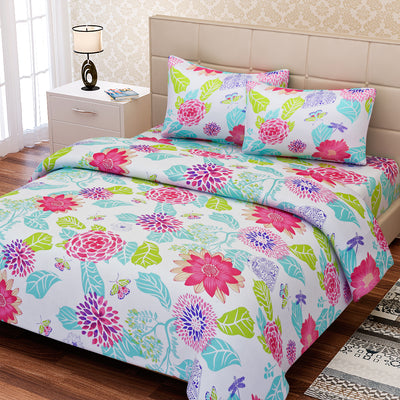 Floral Design Pink Cotton Double Bedsheet Set