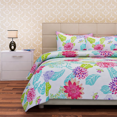 Floral Design Pink Cotton Double Bedsheet Set