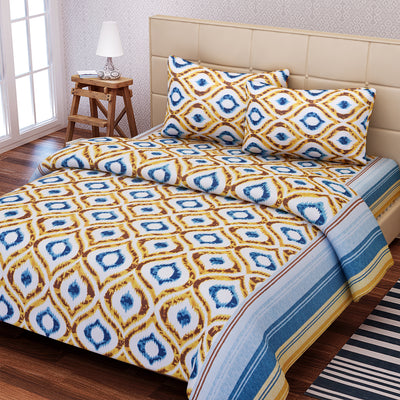Geometric Design Brown Cotton Double Bedsheet Set