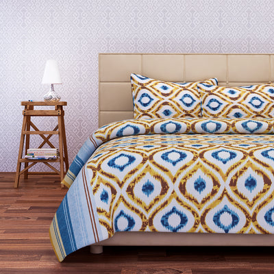 Geometric Design Brown Cotton Double Bedsheet Set
