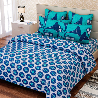 Abstract Blue Cotton Double Bedsheet Set