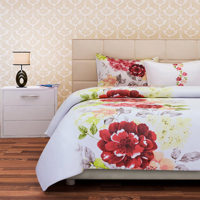 Floral Red Cotton Double Bedsheet Set with 2 Pillow Cover